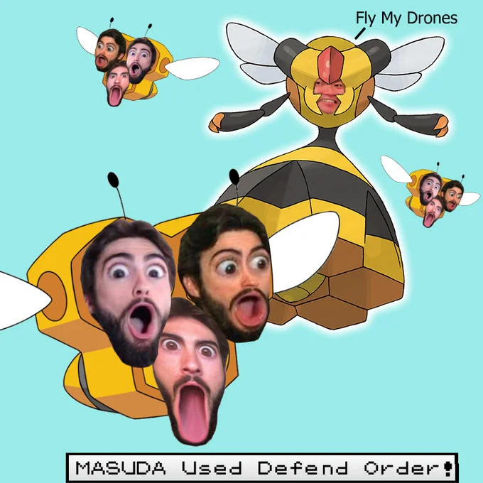 MISTAH MERRIKU — Vespiquen with Masuda's face commanding Combee drones with a shocked man's face attached