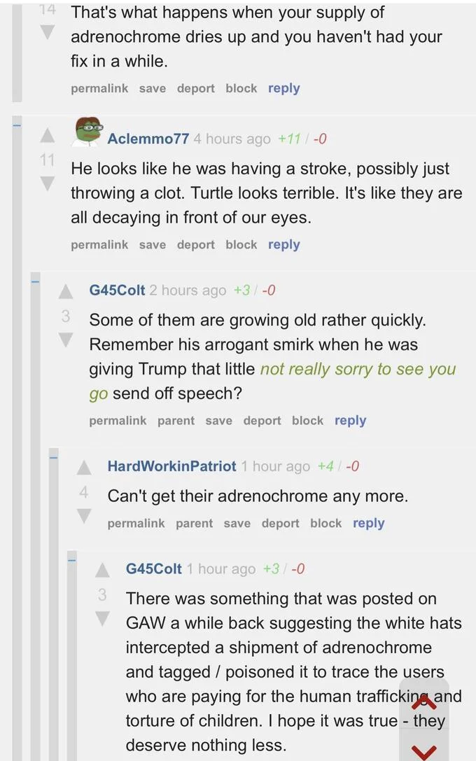 Mitch Mcconnell Freeze At Press Conference — Forum comment screenshot with conspiracy theory reactions to McConnell's freeze
