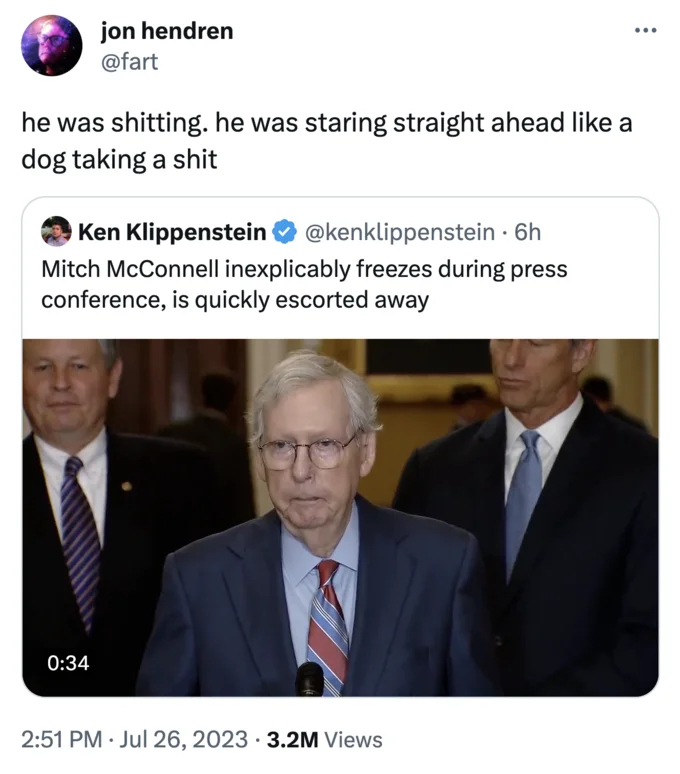 Mitch Mcconnell Freeze At Press Conference — Twitter screenshot of Laura Loomer quote-tweeting news of McConnell's freeze