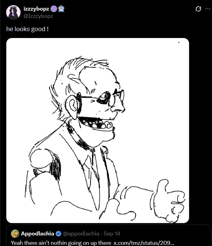 Mitch McConnell Blankly Staring In Car — Cartoon caricature of Mitch McConnell with an unhinged grin, captioned 'he looks good!'