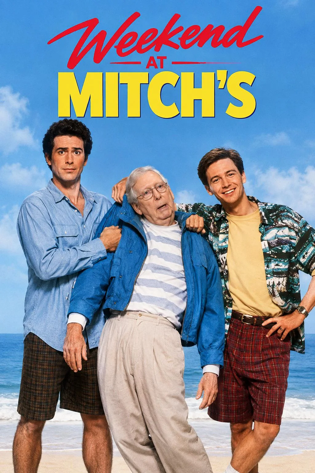 Mitch McConnell Blankly Staring In Car — 'Weekend at Mitch's' parody movie poster with Mitch McConnell edited in