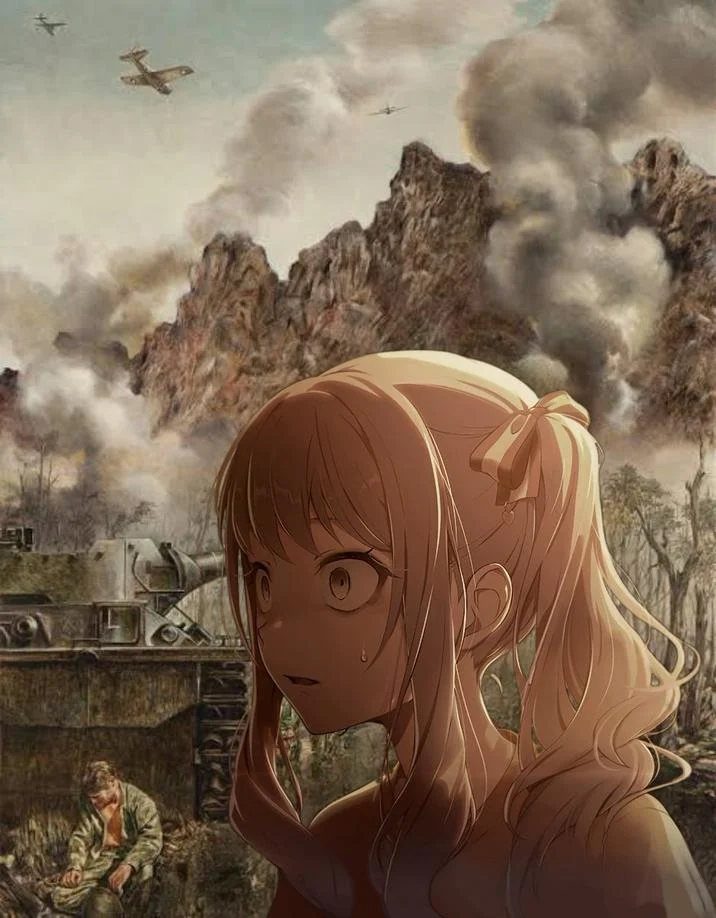 Mizu5 — Meme edit of Mizuki placed into a battlefield with tanks and smoke