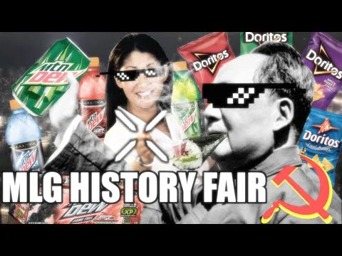 MLG Montage Parodies — MLG History Fair meme with pixel sunglasses, Doritos, Mountain Dew and montage effects