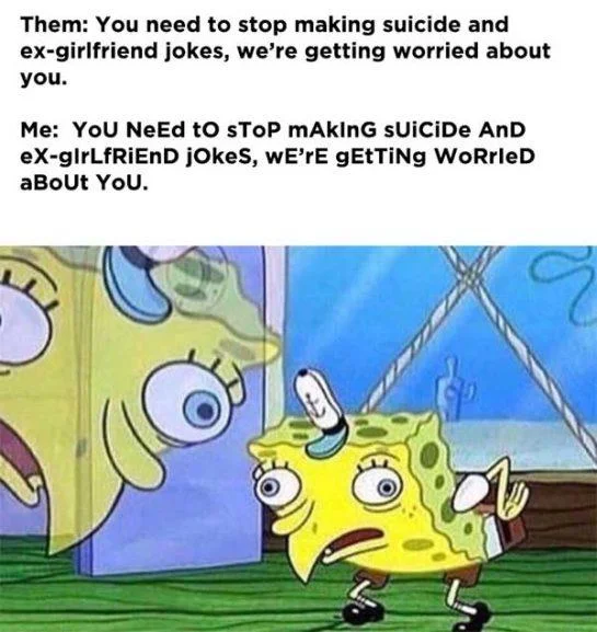 Mocking SpongeBob Text — Mocking SpongeBob format with Them vs Me dialogue showing alternating capitalization and SpongeBob's shocked reaction.