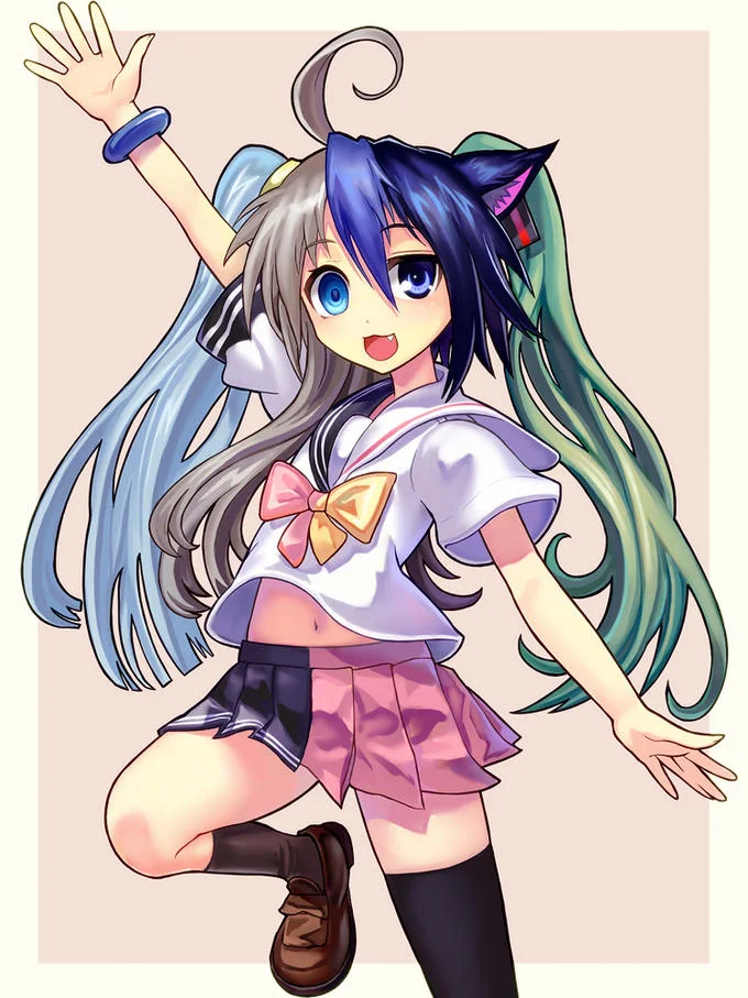 Full-body colored fan art of Moetron in a dynamic waving pose