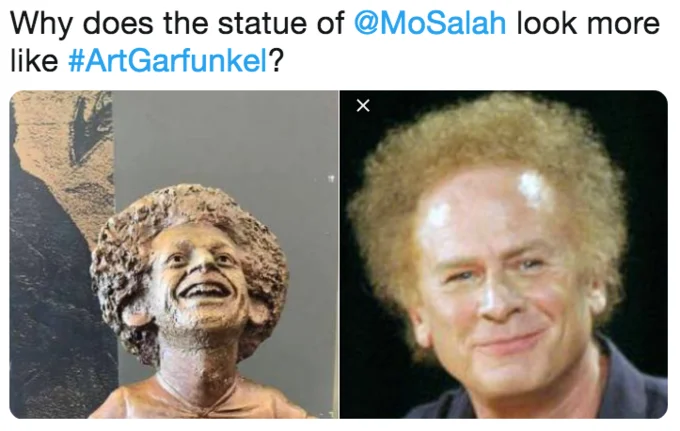 Mohamed Salah Statue — Salah statue face compared side-by-side with Art Garfunkel