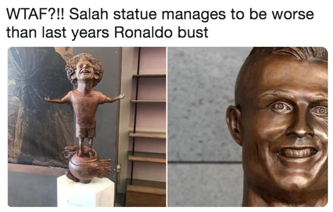 Mohamed Salah Statue — Salah statue next to Cristiano Ronaldo bust comparison