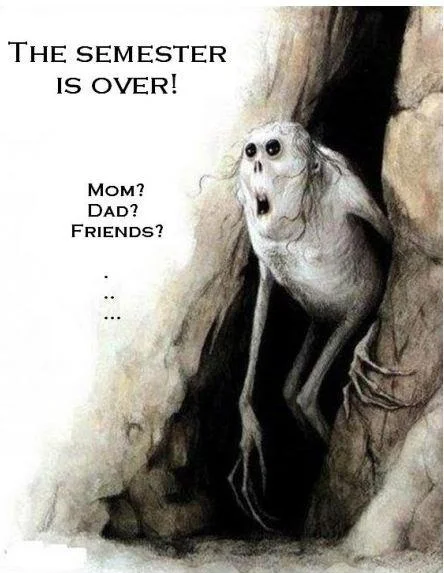 Mom-dad-friends meme with caption 'The semester is over! Mom? Dad? Friends?'