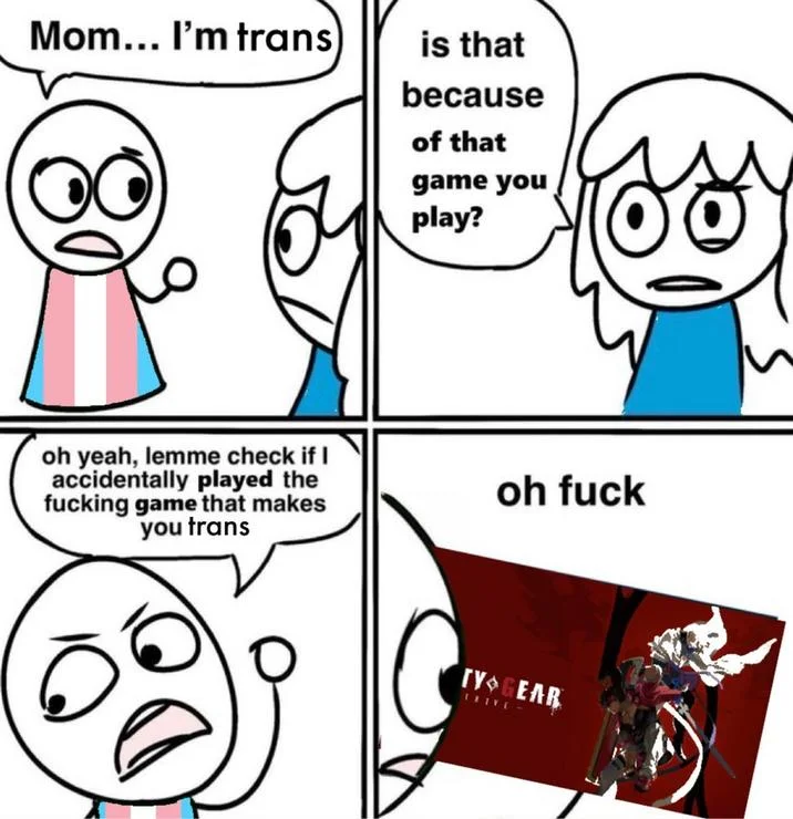 Mom Im X Is That Because Of Y — Meme variant where child comes out as trans and mom blames Guilty Gear