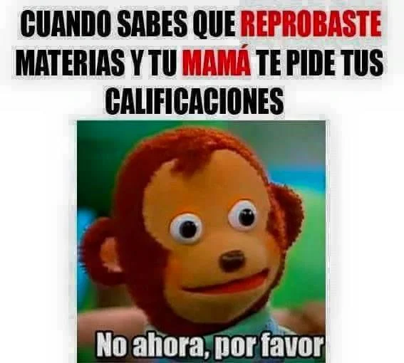 Monkey puppet meme with Spanish text about academic failure and parental consequences.