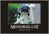 Visitors viewing printed Monorail Cat image display in museum or art gallery setting.