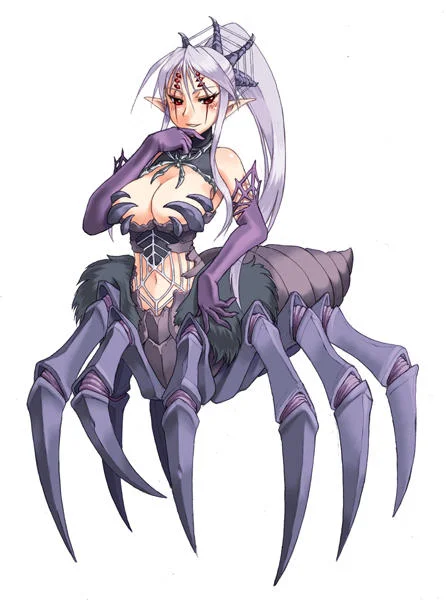 Monster Girls — Anime arachne monster girl with white hair and purple spider body