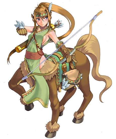 Monster Girls — Anime centaur girl archer with bow and green outfit