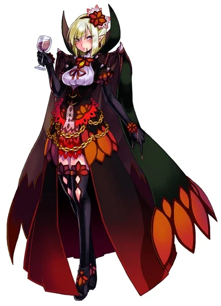 Monster Girls — Blonde vampire monster girl in dark dress holding wine glass