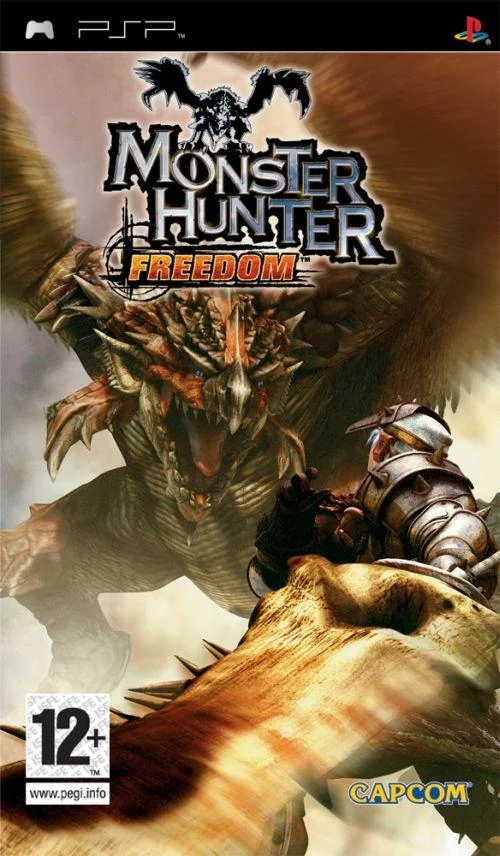 PSP cover art for Monster Hunter Freedom showing a hunter and Rathalos