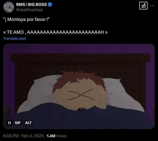 Twitter meme adaptation with cartoon character and Spanish catchphrase 'Montoya por favor!' overlay.