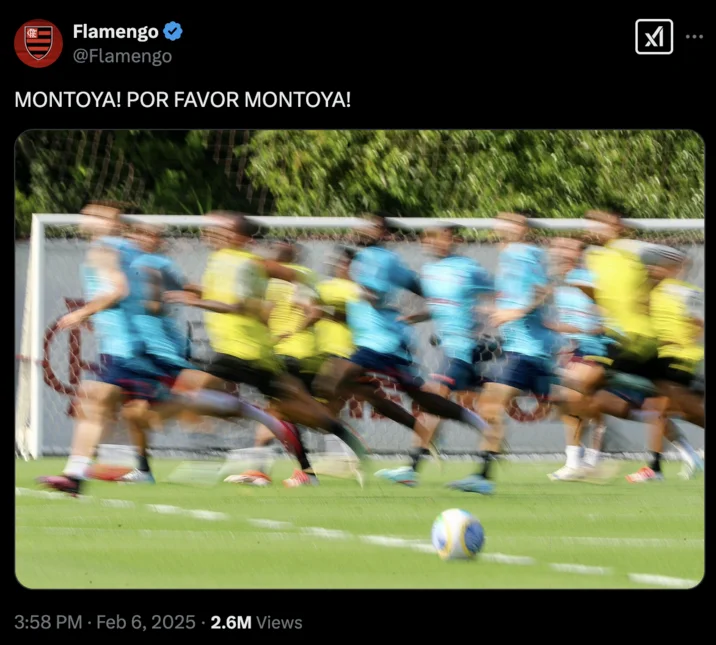 Montoya Por Favor — Flamengo team Twitter post with athletes in intense motion captioned 'MONTOYA! POR FAVOR MONTOYA!'
