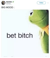Twitter post with Kermit meme captioned 'BIG MOOD'