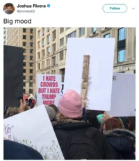 Twitter post with protest scene image captioned 'Big mood'