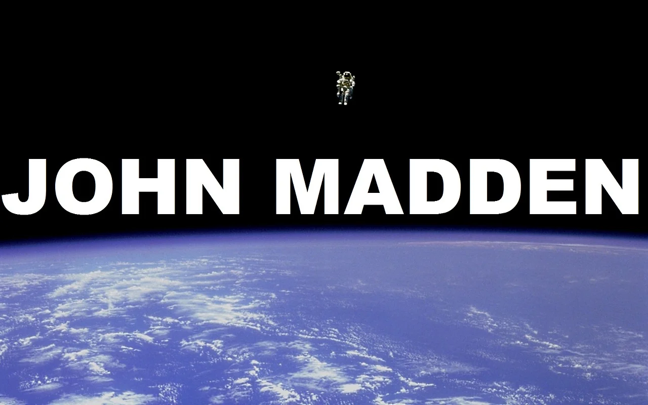 Moonbase Alpha Text to Speech — Parody Gravity movie poster titled 'JOHN MADDEN' with 'AEIOU' tagline