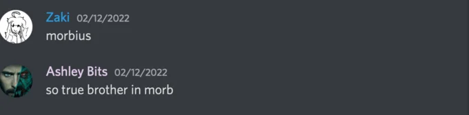 Dark Discord screenshot from February 2022 with users discussing 'morb' and 'brother in morb'.