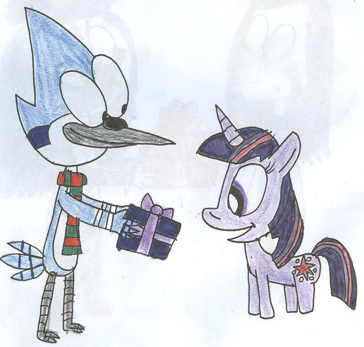 Mordetwi — Hand-drawn sketch of Mordecai giving a gift to Twilight Sparkle