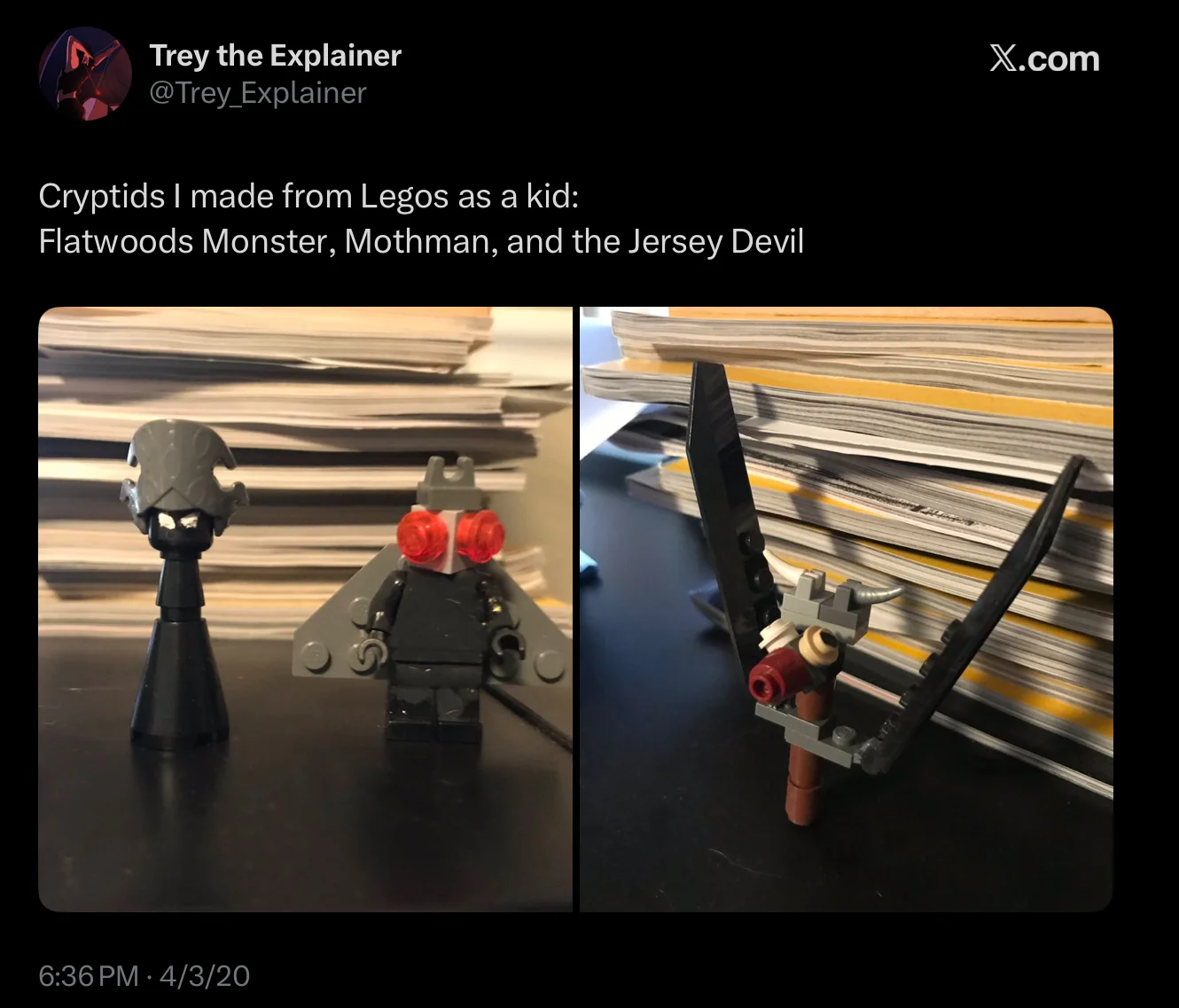 Mothman/Owlman — Lego builds of Flatwoods Monster, Mothman, and Jersey Devil cryptids