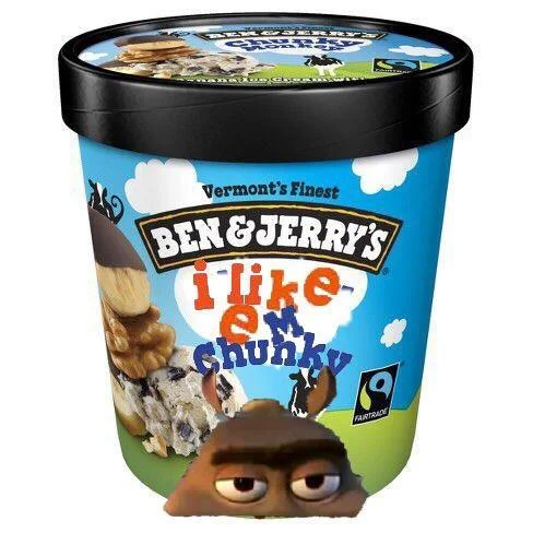 Ben and Jerry's I Like Em Chunky pint with Moto Moto peeking over the edge