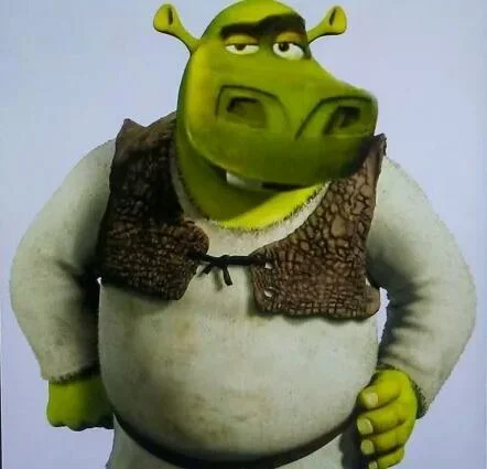 Shrek with Moto Moto's face pasted on in a fan edit