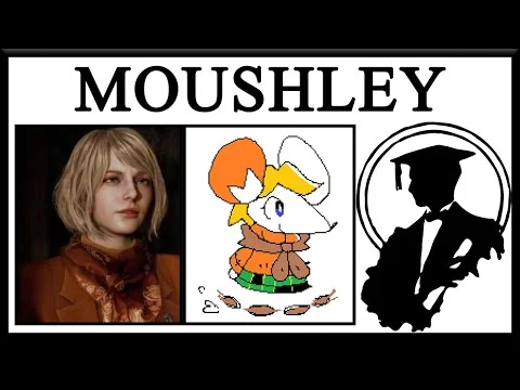 Moushley — Concept art header showing original Ashley, cute mouse character, and silhouette version.