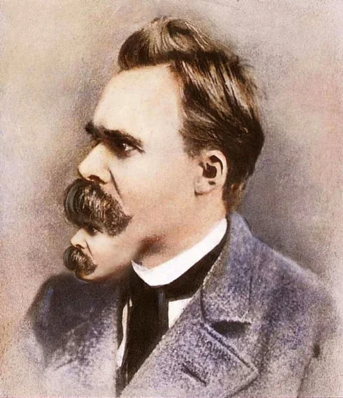 Moustair — Colorized Nietzsche portrait with his moustache replaced by a smaller face