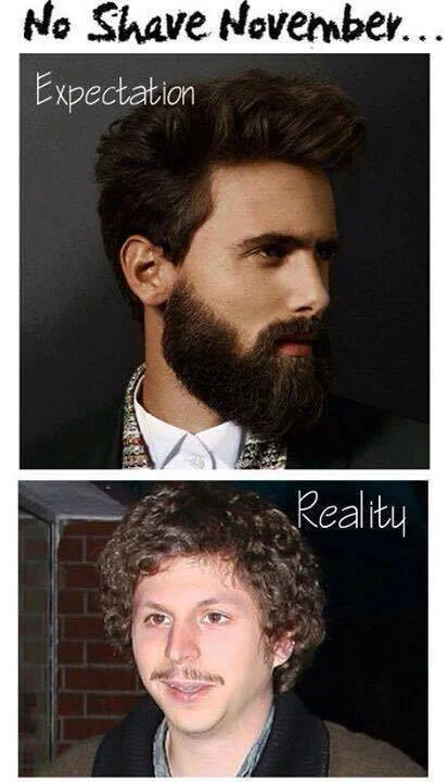 Movember — No Shave November expectation vs reality meme with Michael Cera