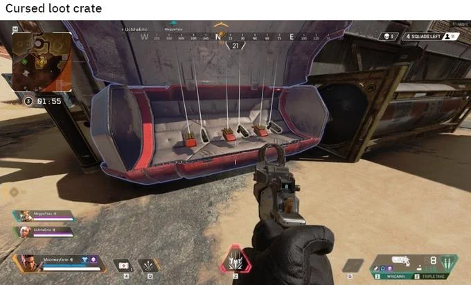 Apex Legends loot crate containing three Mozambique shotguns