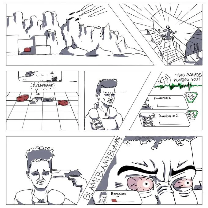 Mozambique Shotgun — Apex Legends comic strip about being caught with only a Mozambique