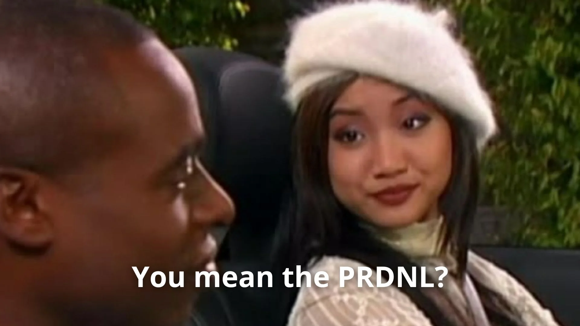 Mr. Moseby Driving Lesson — Mr. Moseby and London Tipton in a car with the text 'You mean the PRNDL?' overlaid