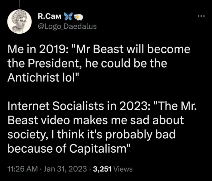 Mrbeast Antichrist Comparisons — Twitter screenshot with satirical posts about MrBeast presidency and Antichrist theory.