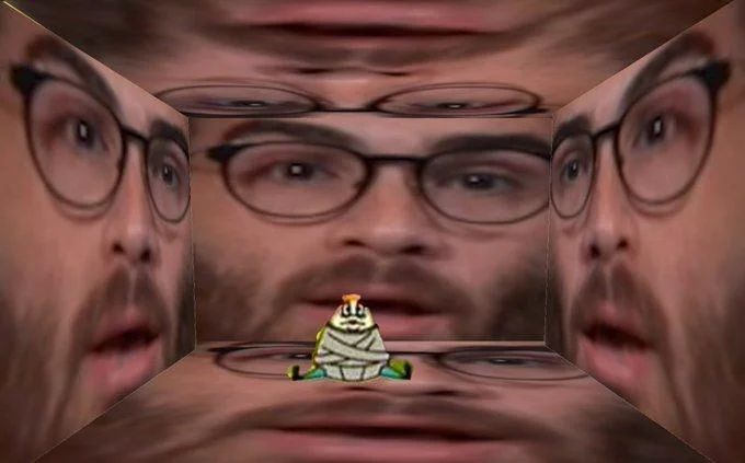 Mrs Puff In A Padded Room — Edited padded-room meme with a bearded man's face repeated on every wall around Mrs. Puff