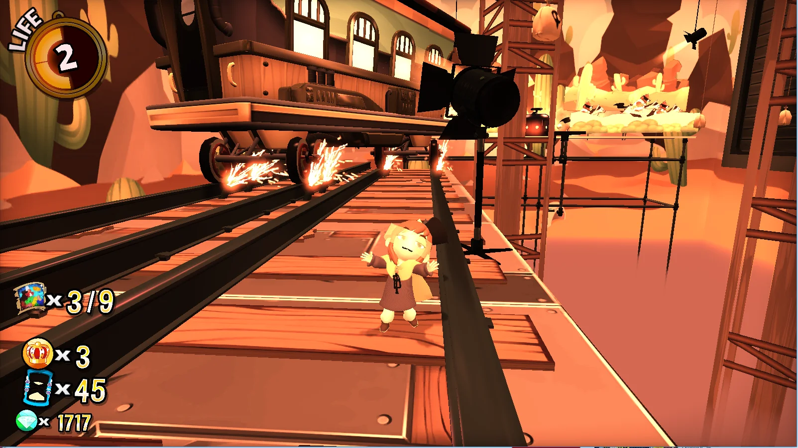 MULTI-TRACK DRIFTING — Animated game screenshot of a train car sparking while drifting on wooden rails