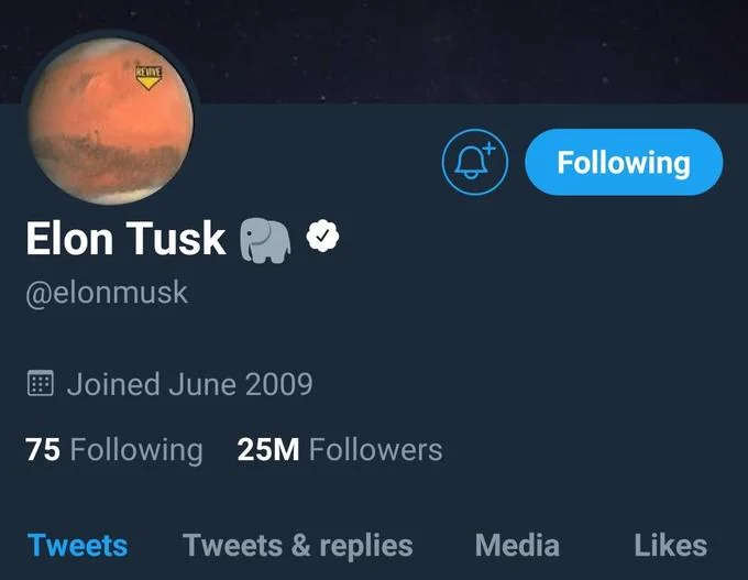 Muskposting — Elon Musk's Twitter profile renamed 'Elon Tusk' with elephant emoji.