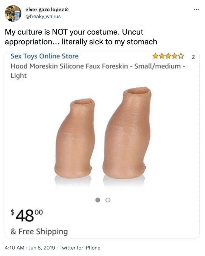 My Culture Is Not Your Costume — Tweet joking about uncut cultural appropriation with product listing screenshot