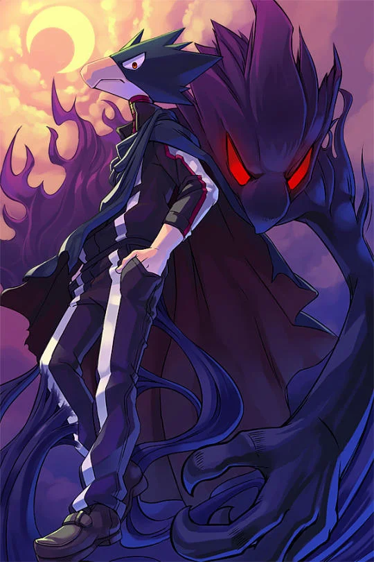 Fan art of Tokoyami with Dark Shadow quirk from My Hero Academia