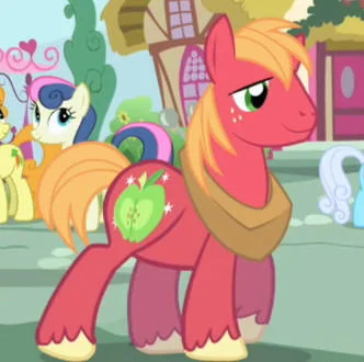 My Little Pony Character Fandom — Screenshot of Big McIntosh red stallion with wooden yoke and apple family cutie mark.
