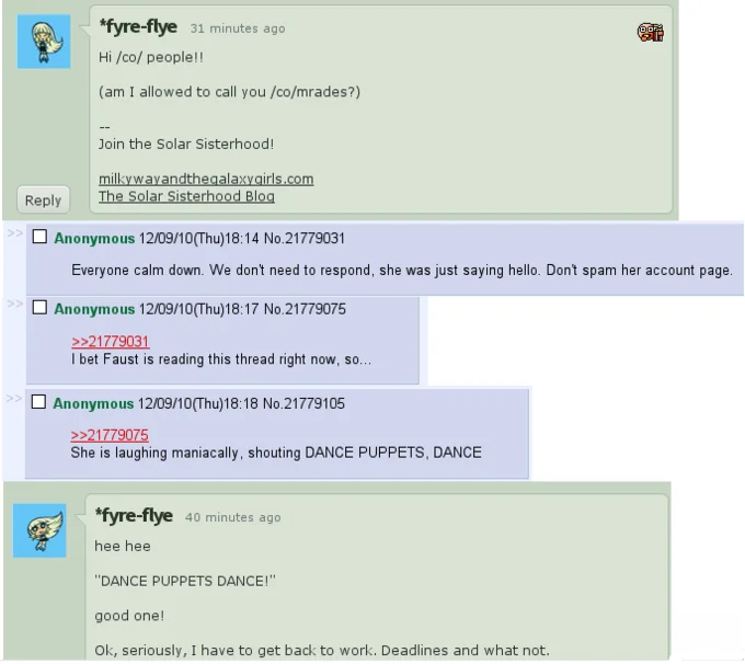 My Little Pony: Friendship is Magic — 4chan /co/ thread with Lauren Faust posting as fyre-flye.