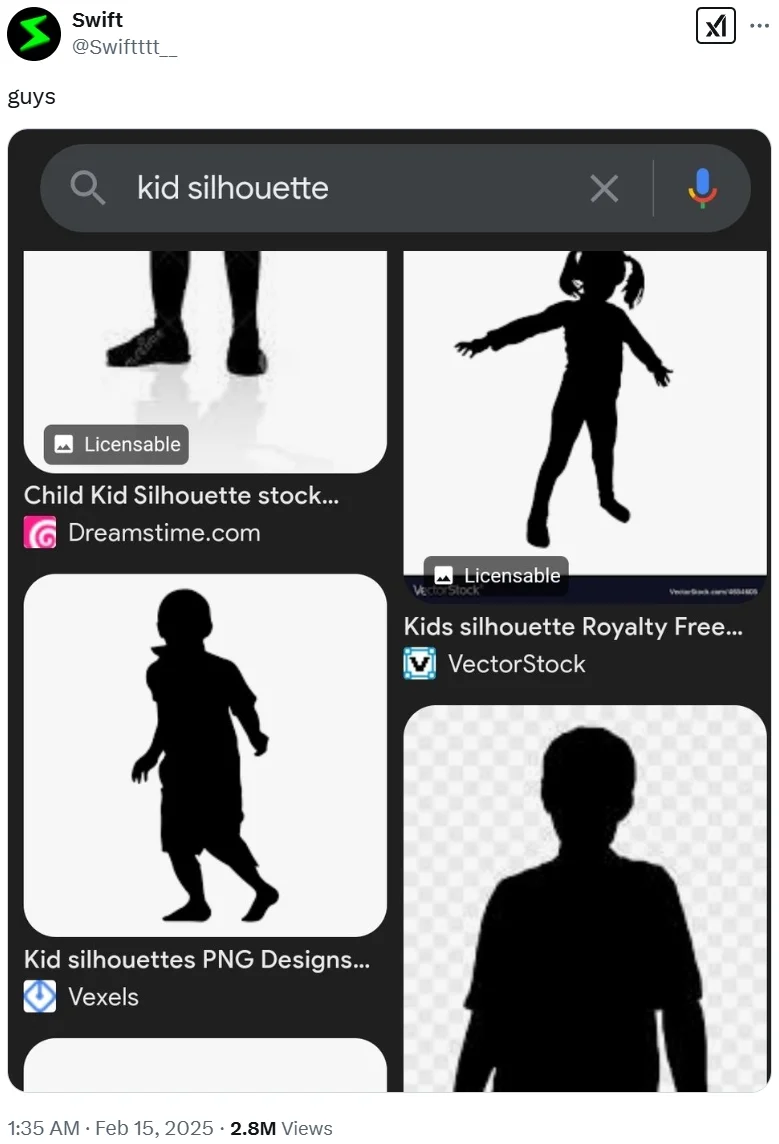 My Name Is David — Twitter post showing Google image search results for 'kid silhouette' stock photos