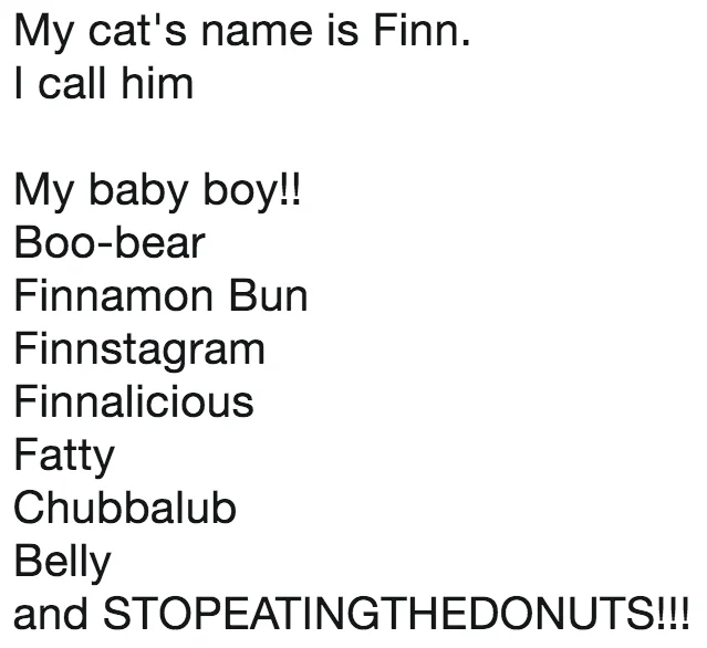 My Pet's Name Is — Tweet listing pet nicknames for a cat named Beetlejuice