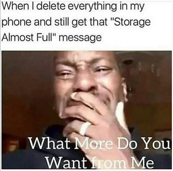 My Shayla meme about phone storage almost full message