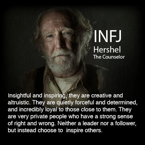 Myers Briggs Type Indicator Mbti — Character portrait labeled INFJ with comprehensive personality trait description.