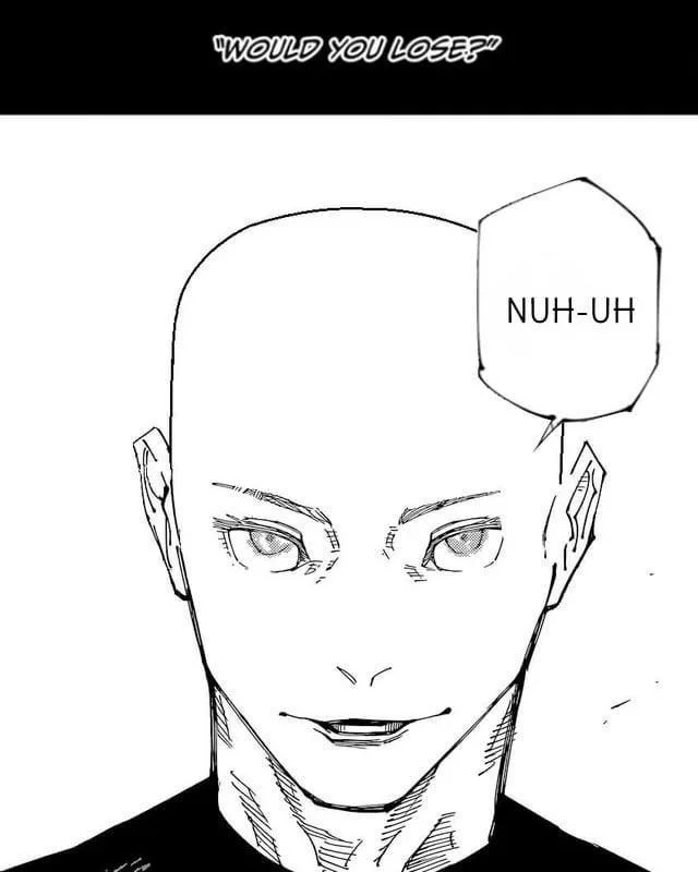 Nah Id Win — Bald edit of Gojo panel with speech bubble reading 'Nuh-uh.'