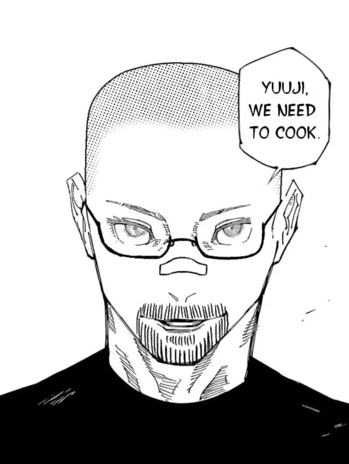 Nah Id Win — Gojo redrawn as Walter White saying 'Yuuji, we need to cook.'