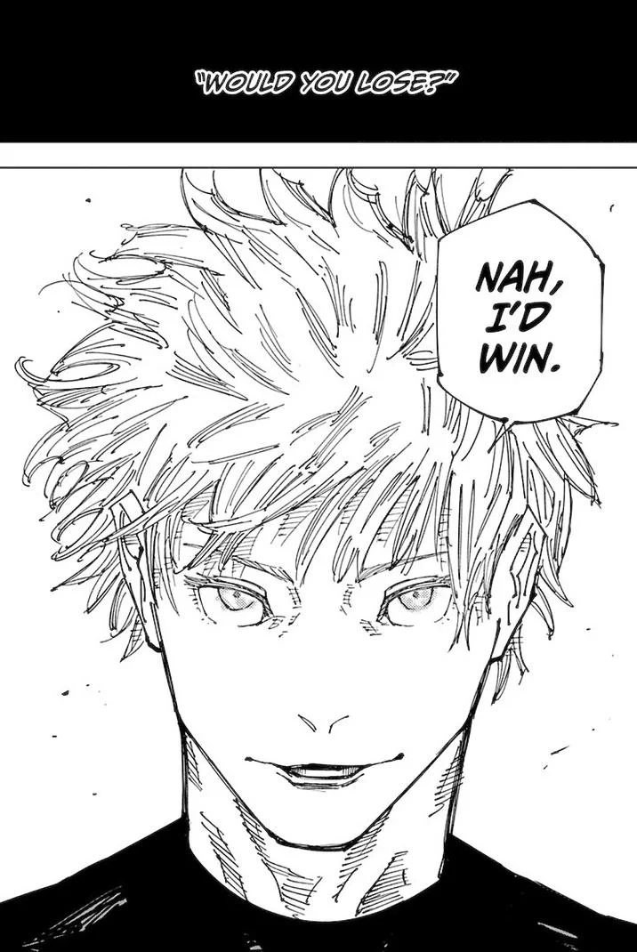 Nah Id Win — English manga panel with caption 'Would you lose?' and Gojo replying 'Nah, I'd win.'